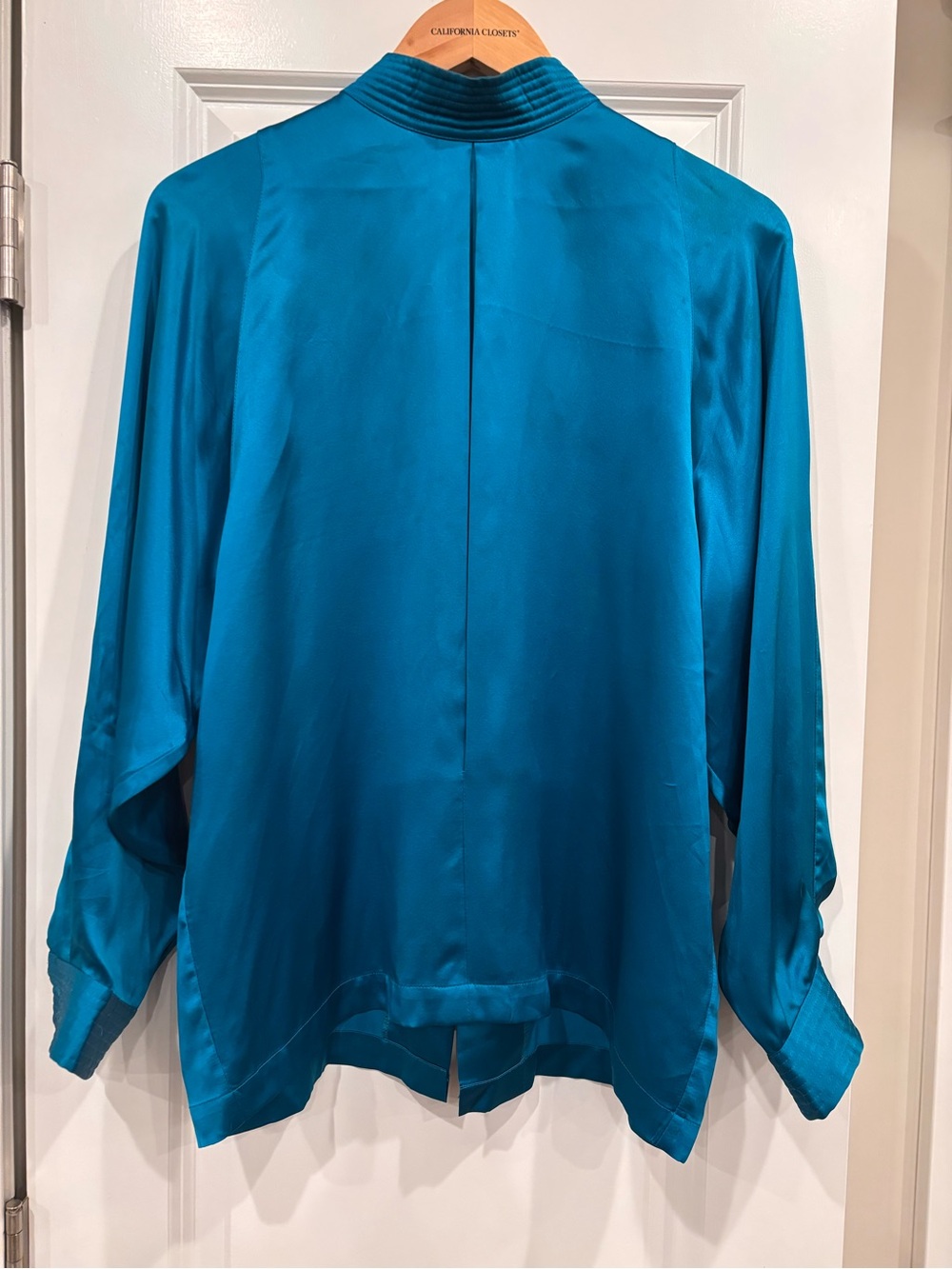Silk Teal Blouse with Band Collar